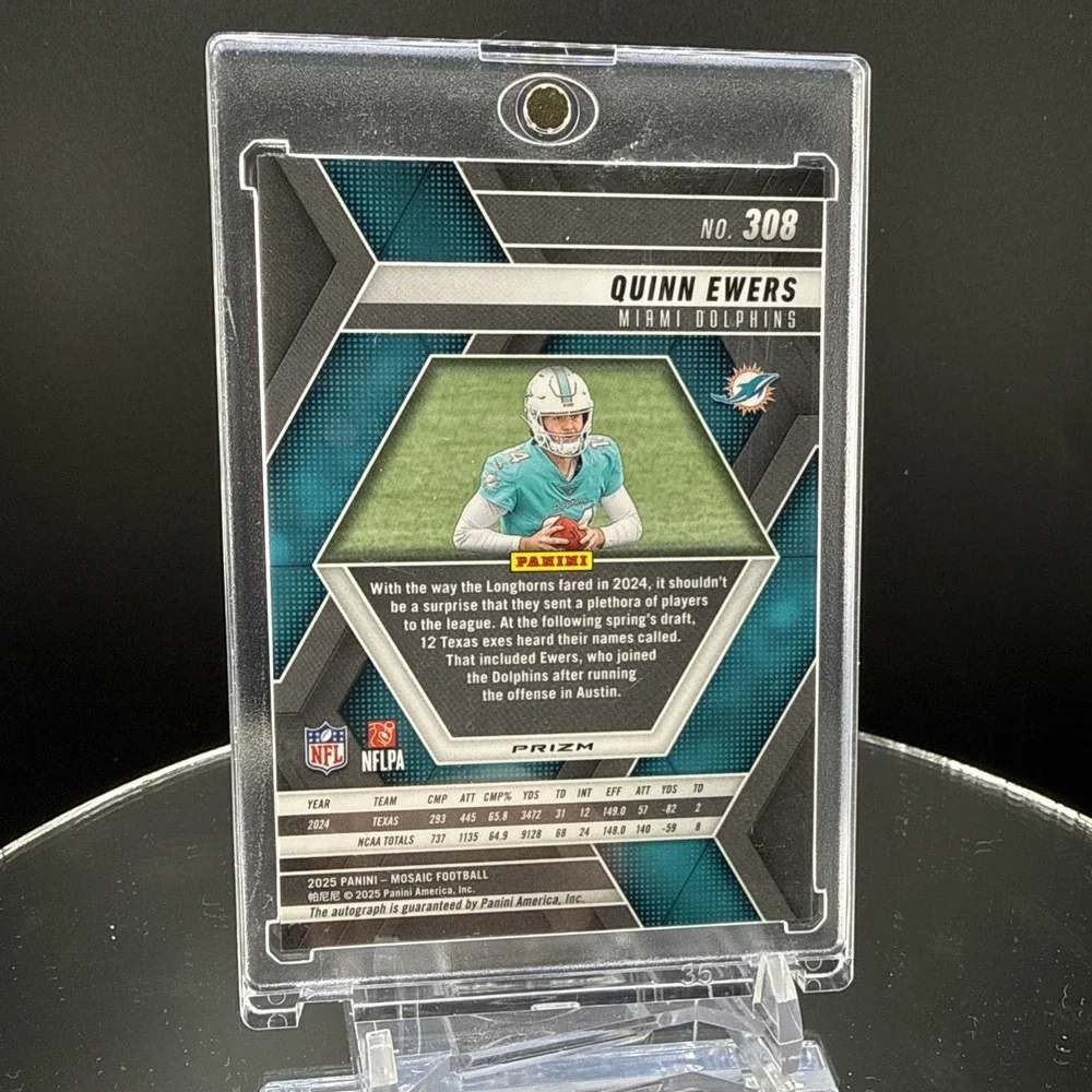 2025 Quinn Ewers Panini Mosaic Auto Silver Prizm #308 RC Rookie Card Dolphins